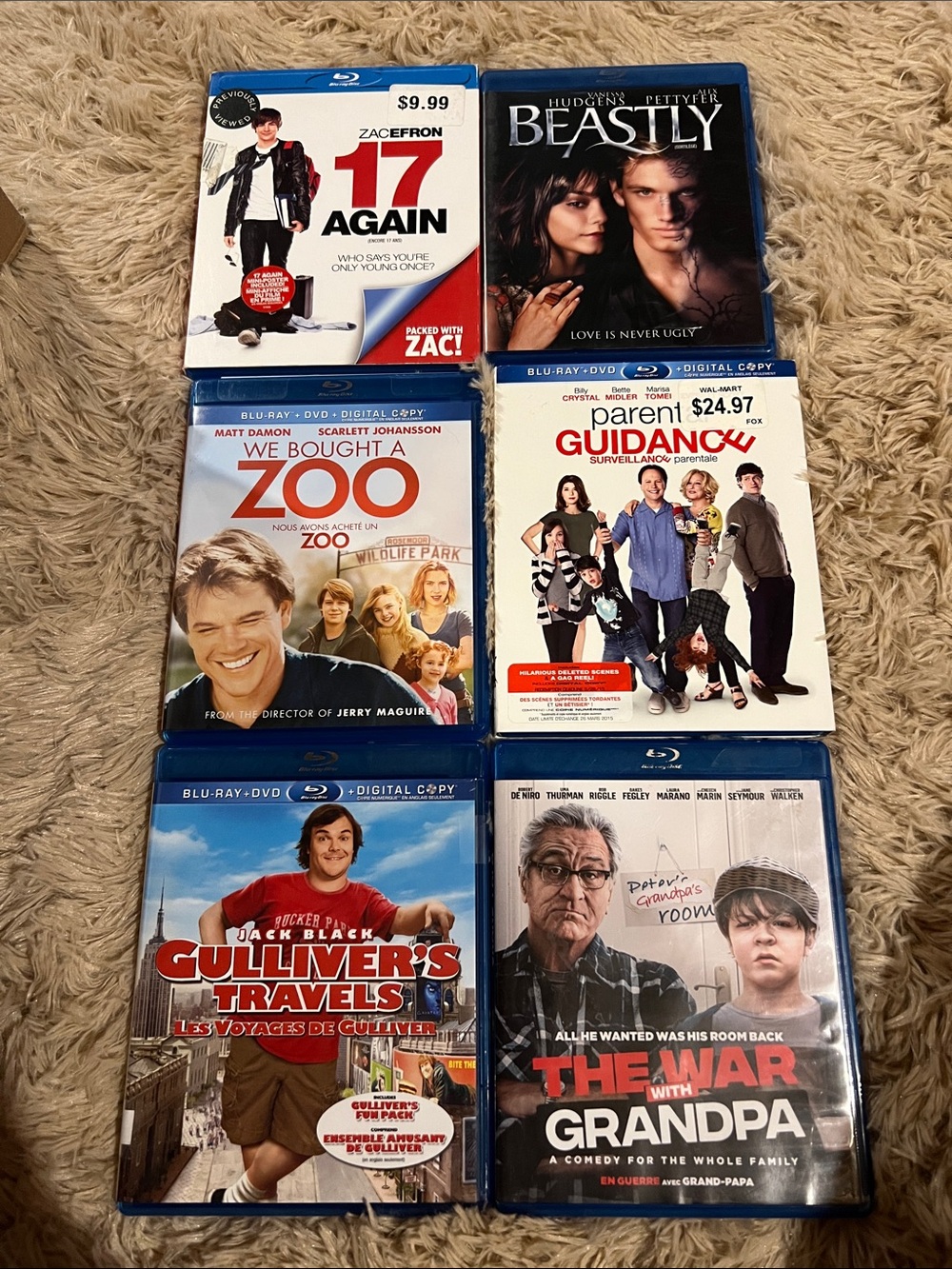 Lot of 6 Family & Teen Blu-rays — 17 Again, Beastly, We Bought a Zoo +
